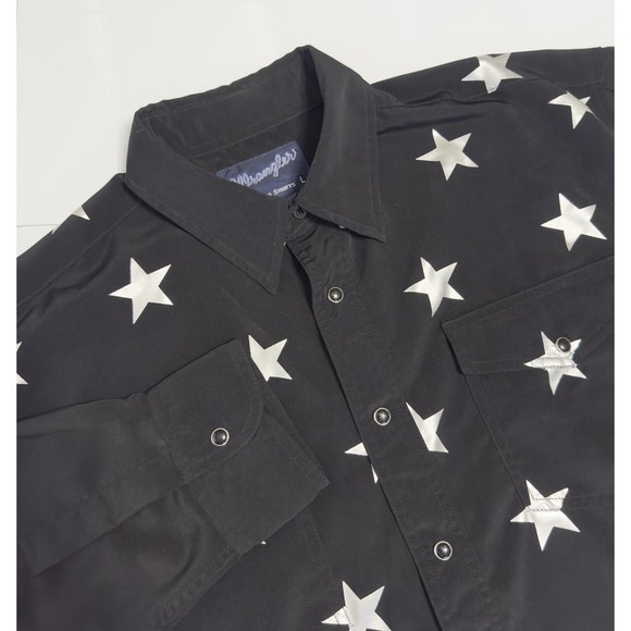 Wrangler Other - VTG 90s Wrangler Western Mens Pearl Snap Shirt L Metallic Silver Stars Cowboy